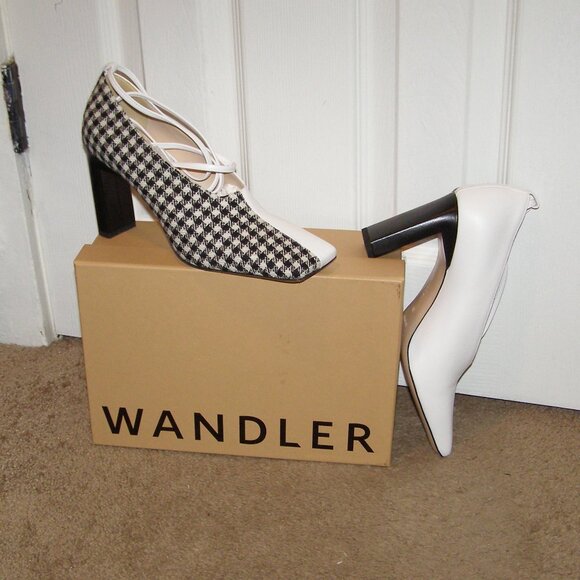 NIB size 39 WANDLER Isa Mixed Pattern Leather and Wool Ankle wrap pumps - Picture 8 of 16